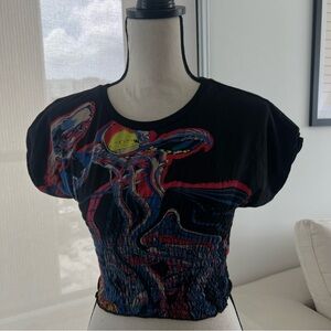 Urban Outfitters Crop T-Shirt in Black and Multi-Color | Women’s S